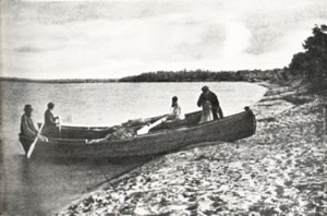 The launching of a boat on the Lake Narocz